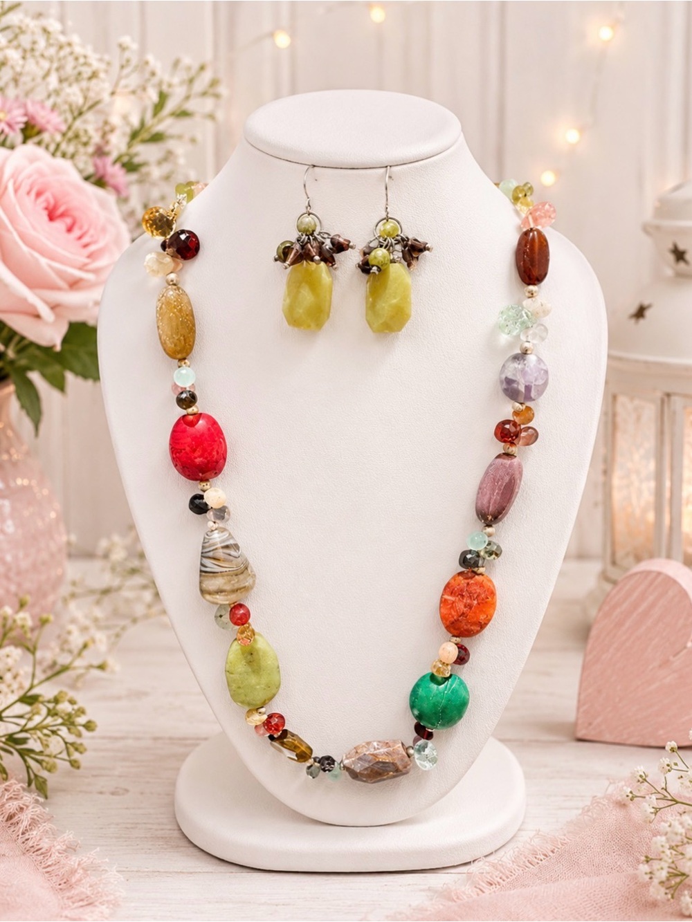 Brilliant beaded necklace and earring set